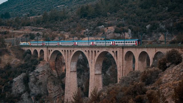 Passenger train railway viaduct mountain scenery — illustrating The World's 12 Most Spectacular Train Journeys for