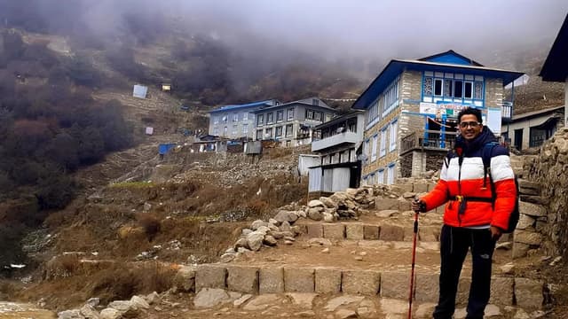 Namche Bazaar, the vibrant Sherpa capital of the Everest region, under fresh Himalayan snow
