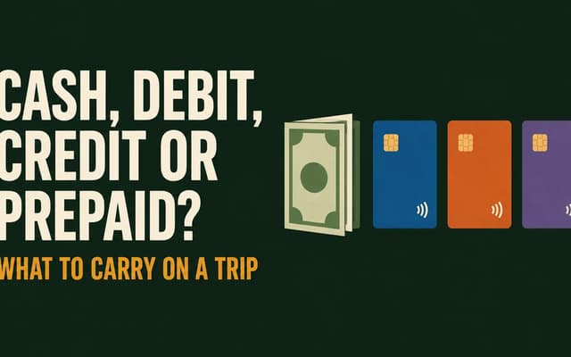 Illustration: cash, debit, credit or prepaid, what to carry on a trip