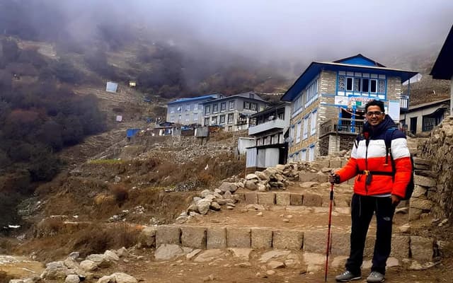 Namche Bazaar, the vibrant Sherpa capital of the Everest region, under fresh Himalayan snow