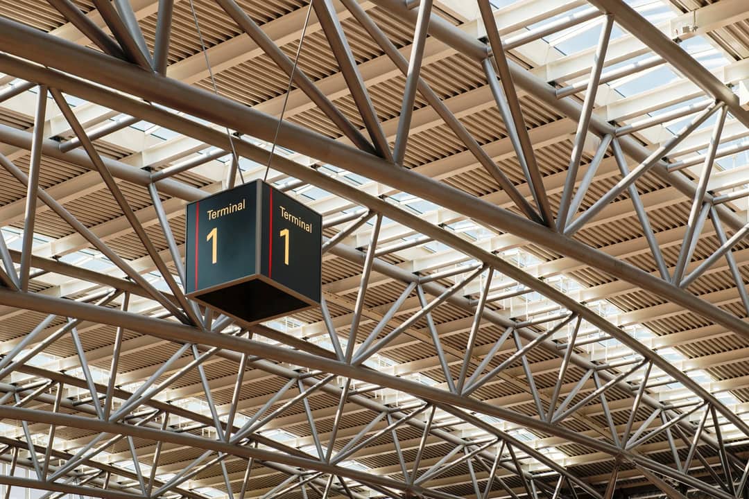 A detailed view of the structural design of Terminal 1 at Hamburg Airport.