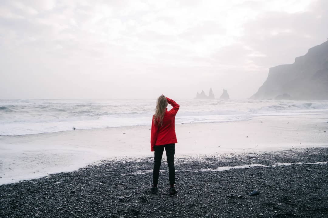 A black sand beach on the south coast of Iceland