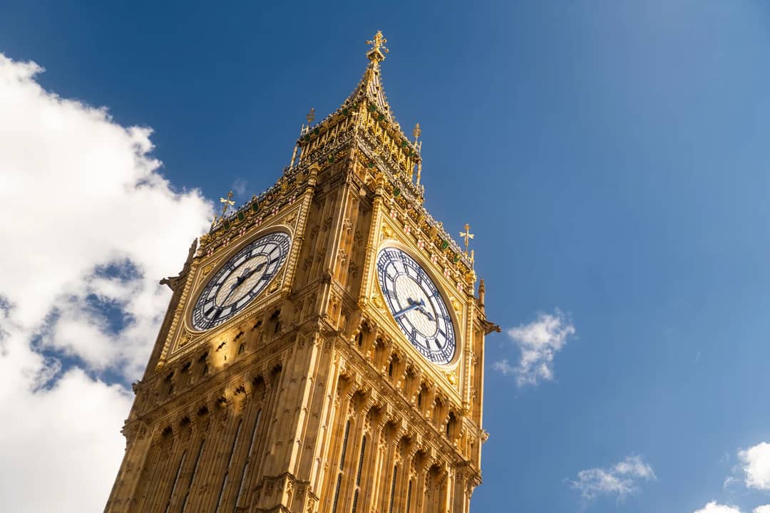 The clock tower at Westminster in London