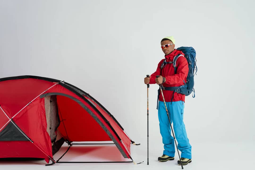 A climber in expedition gear