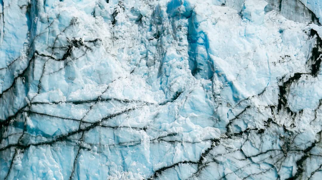 Broken ice blocks in a glacier icefall