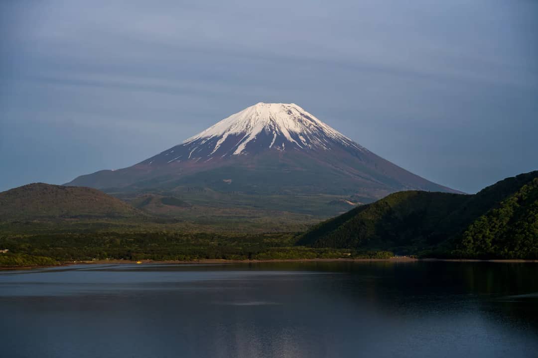 Mount Fuji seen across a lake in Japan