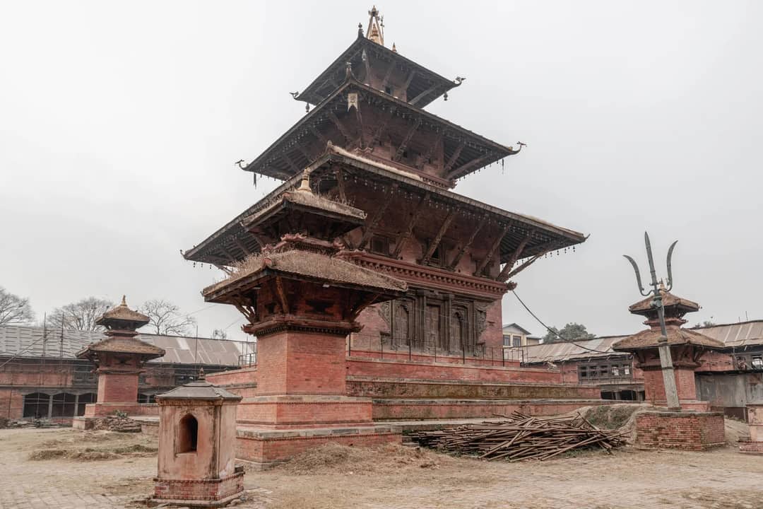 Historic Buddhist temple in Kathmandu, showcasing intricate traditional architecture.