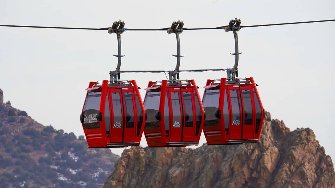 A cable car running up a mountainside