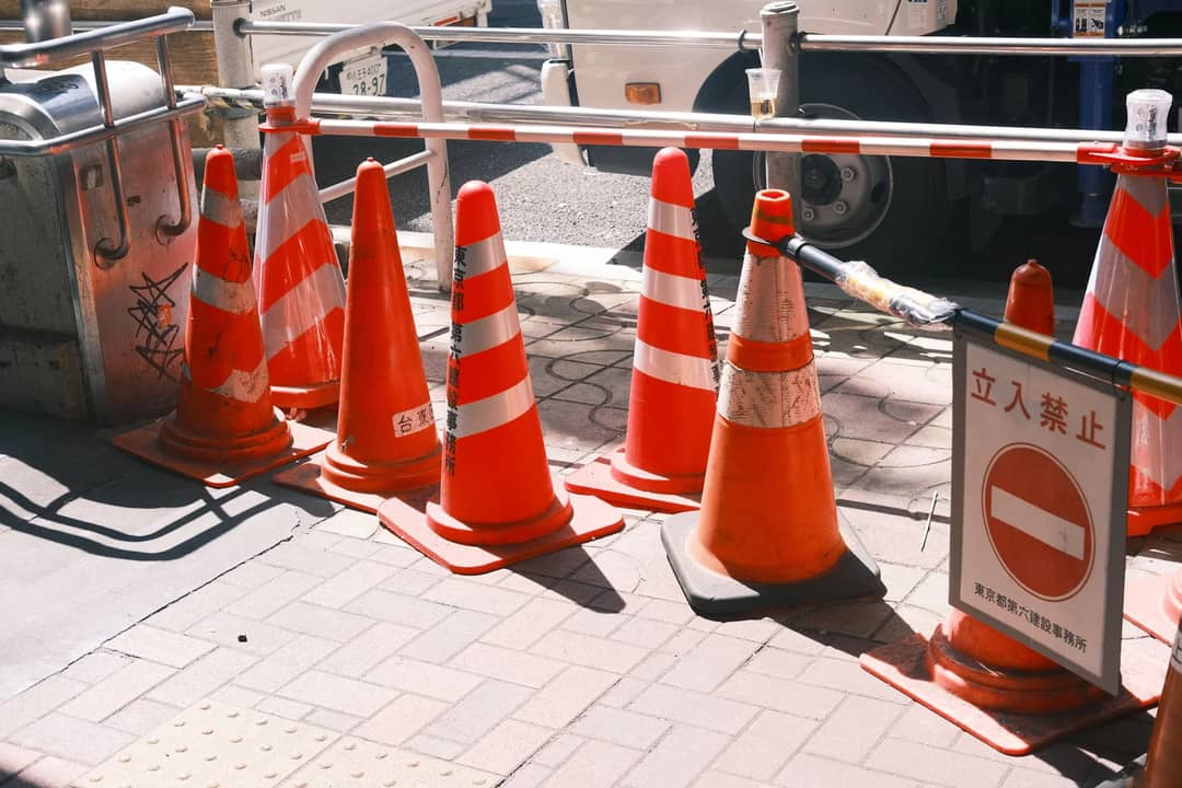 Image showing traffic cones and no entry sign at a construction site in Tokyo, Japan.