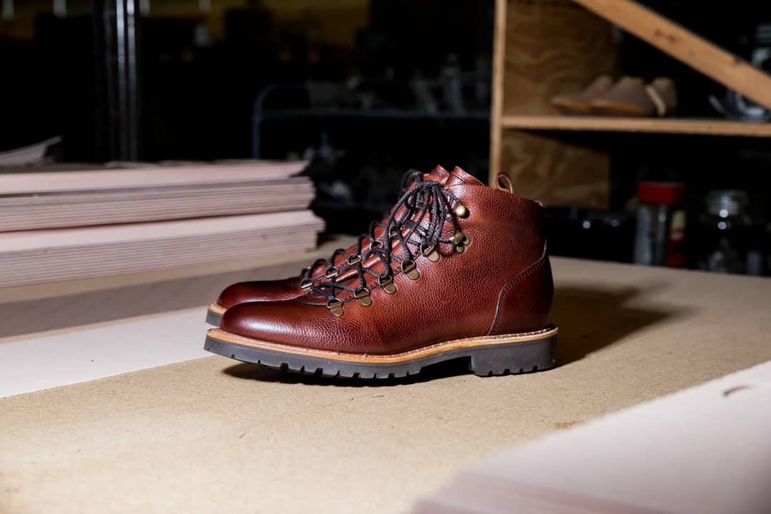 A pair of hiking boots — a new boot has not yet taken the shape of the foot that will wear it