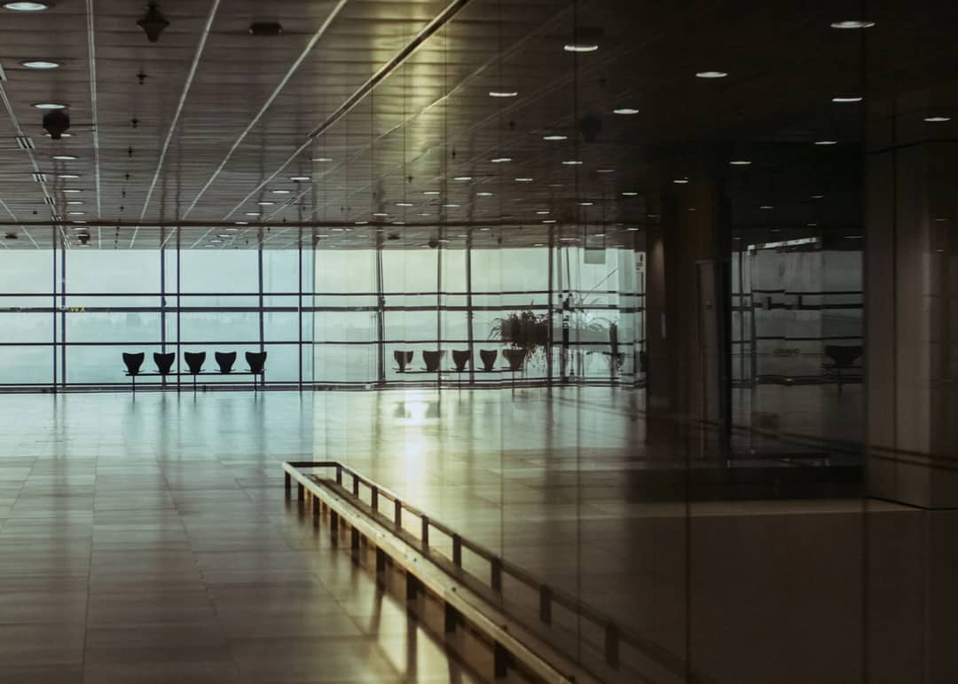 A near-empty airport gate area