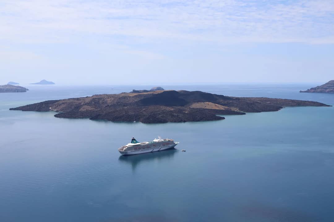 A cruise ship off a Greek island