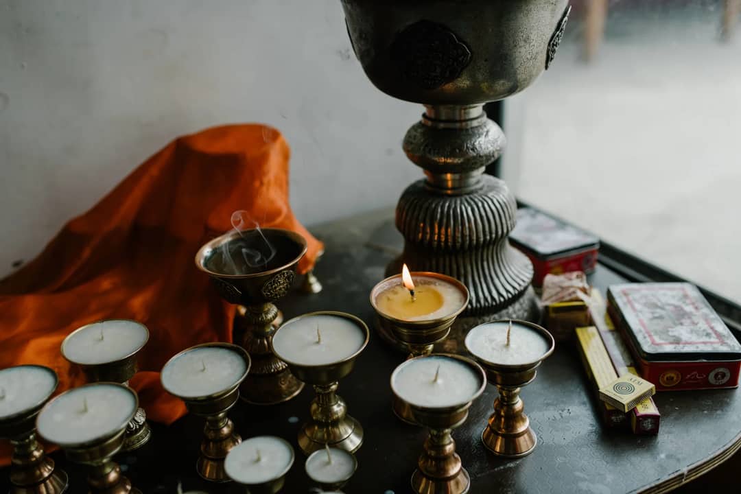 Butter lamps burning in a monastery
