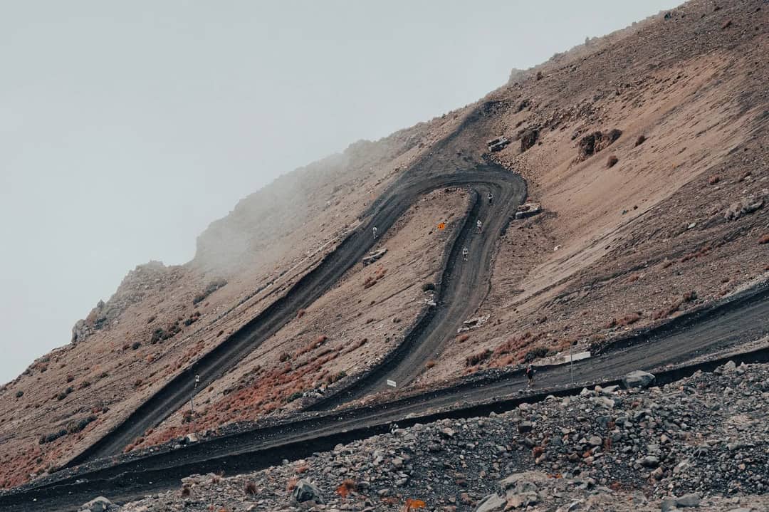 A mountain road blocked by a landslide