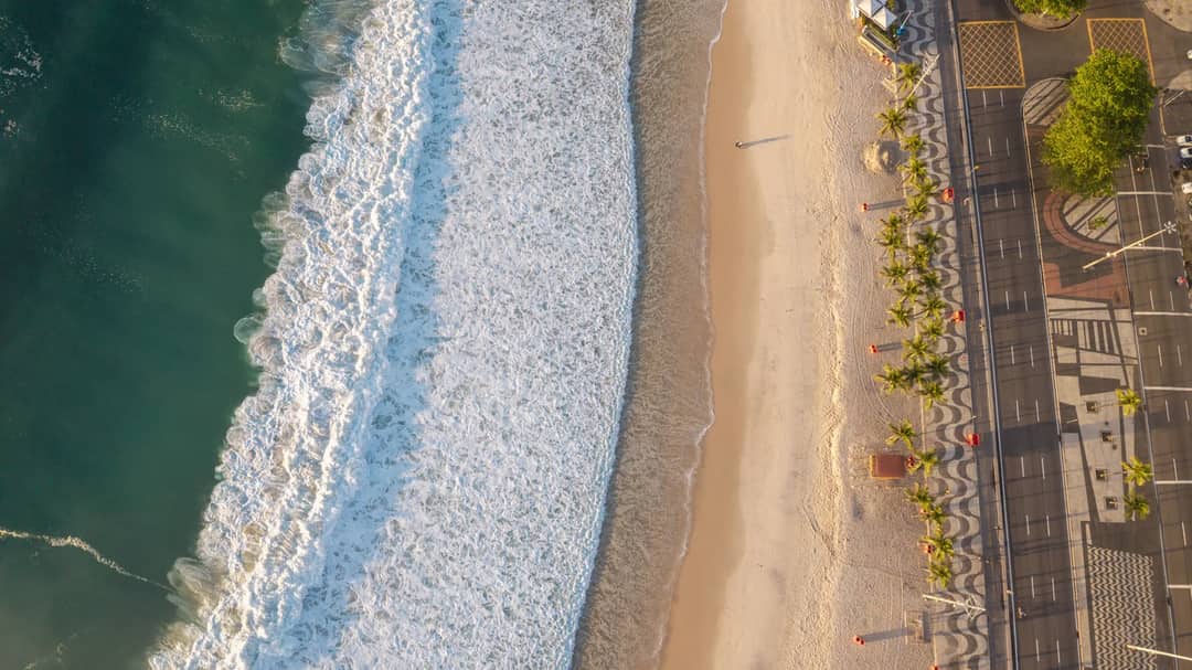 A city beach and its promenade in Rio de Janeiro, Brazil, seen from the air