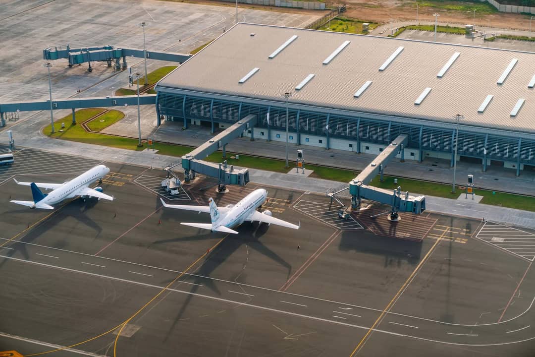 The airport and city of Kathmandu, Nepal