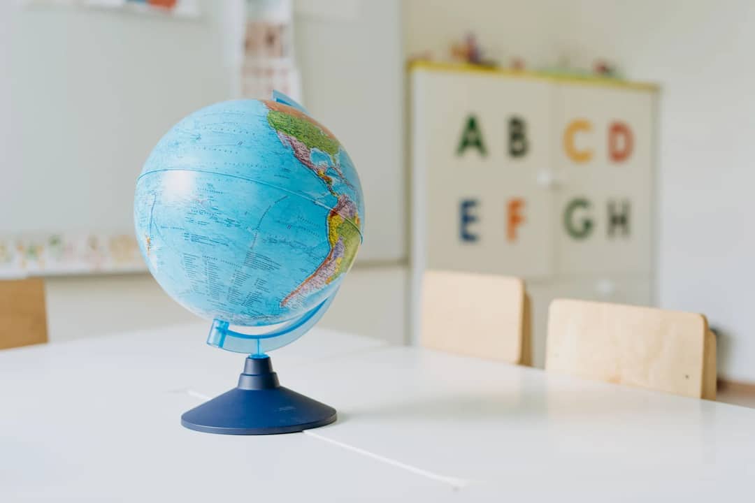 A globe on a desk