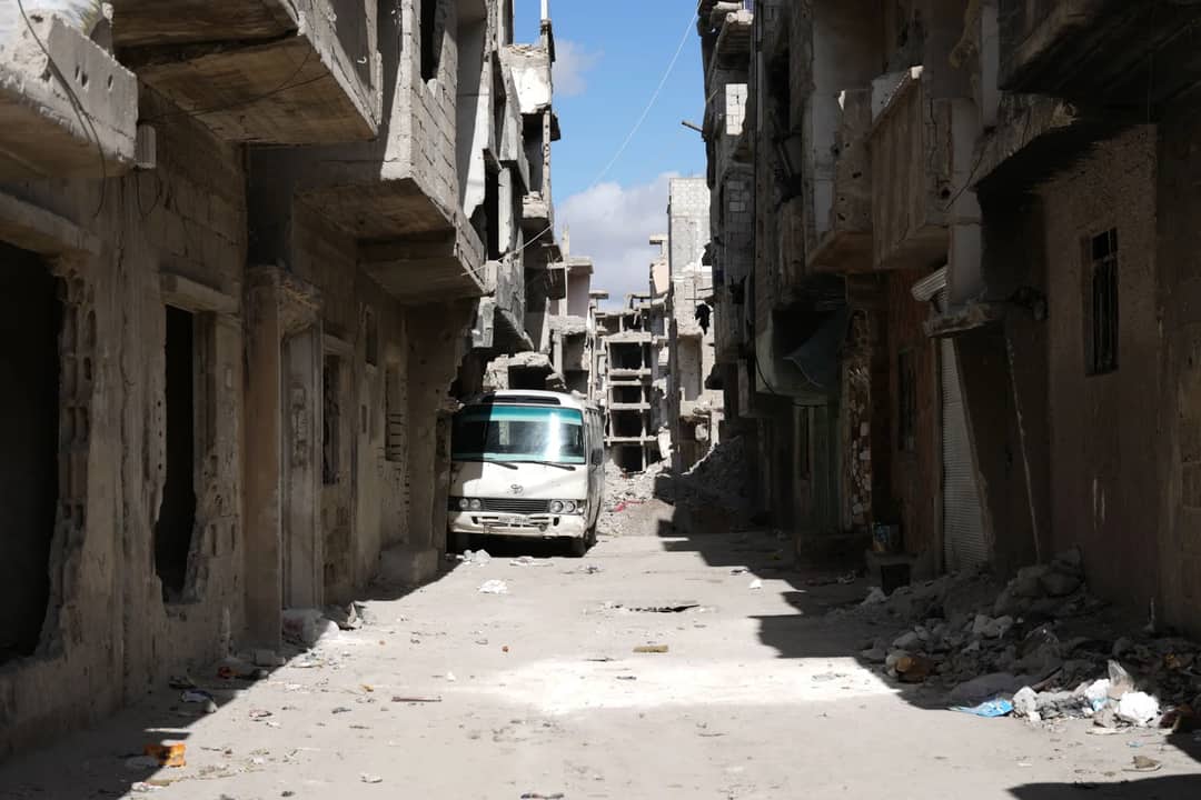 A damaged and deserted street