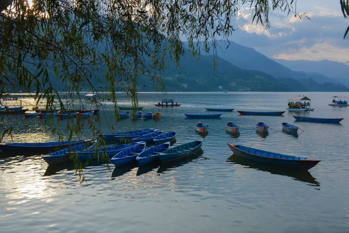 Phewa Lake and Pokhara beneath the Annapurnas, Nepal