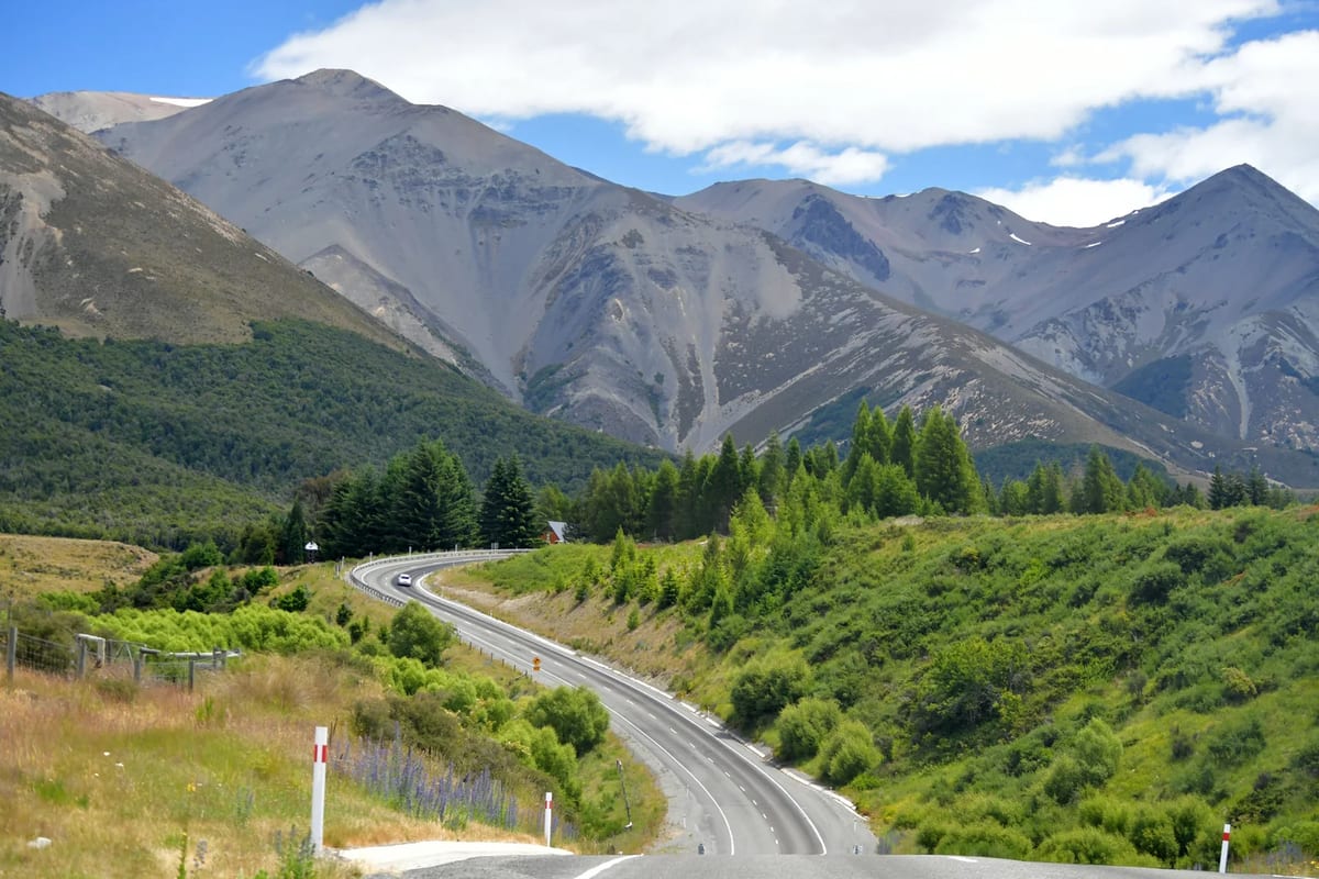 A road winding through the mountains at Castle Hill in New Zealand
