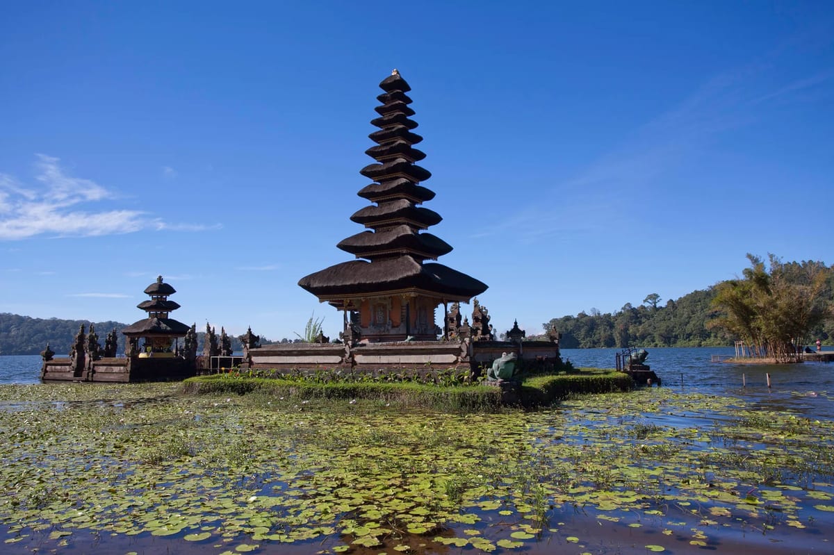 Ulun Danu Beratan Temple on a lake in Bali