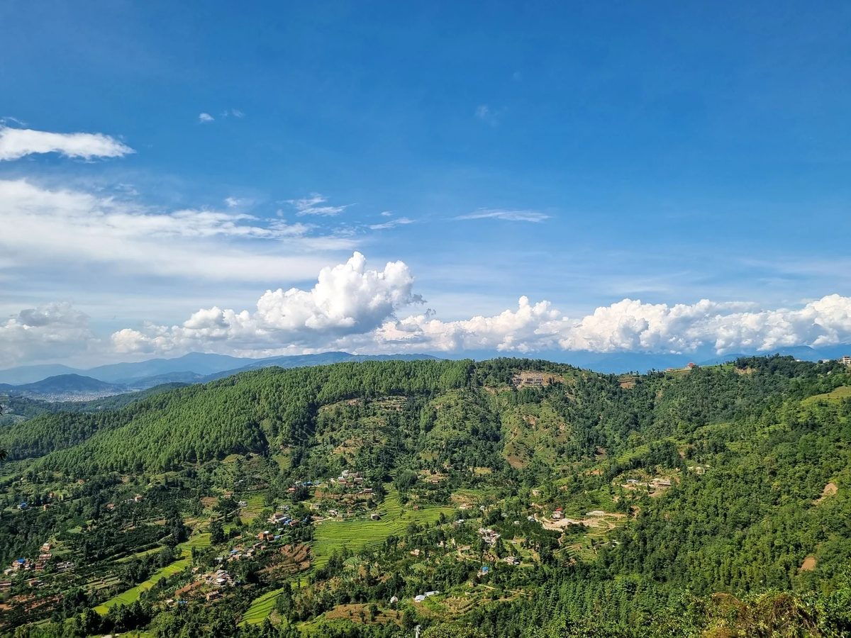 Green hills and a village in Nepal