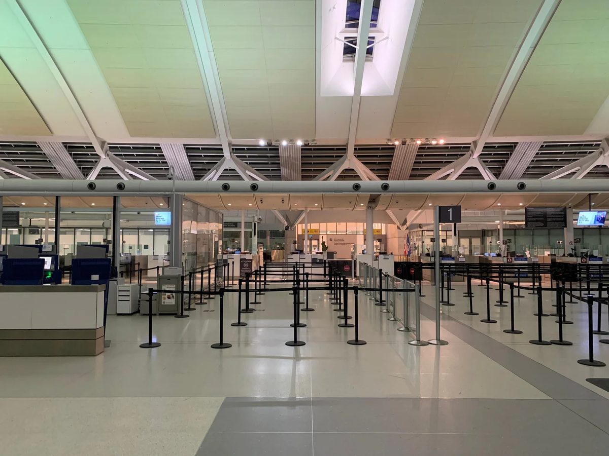 Empty check-in area of a modern airport