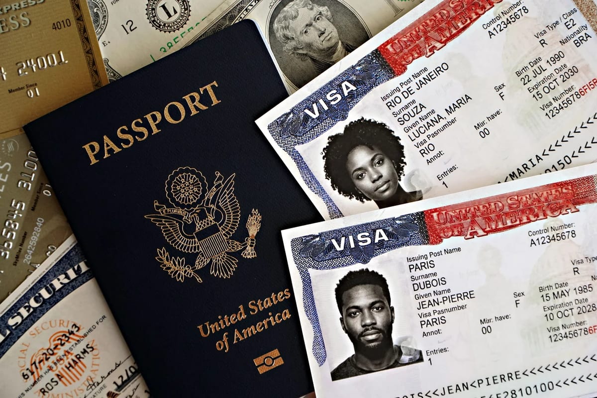 A passport with visas and currency