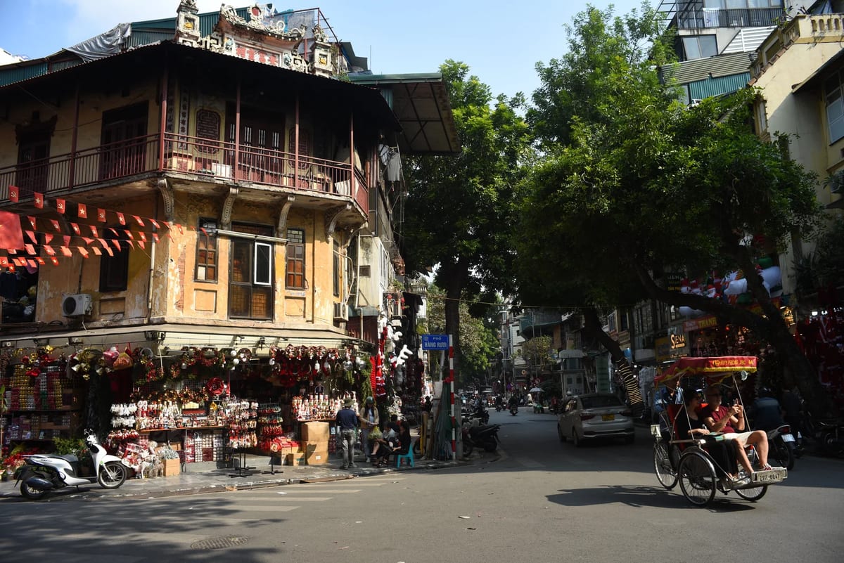 A Hanoi street with shops and people