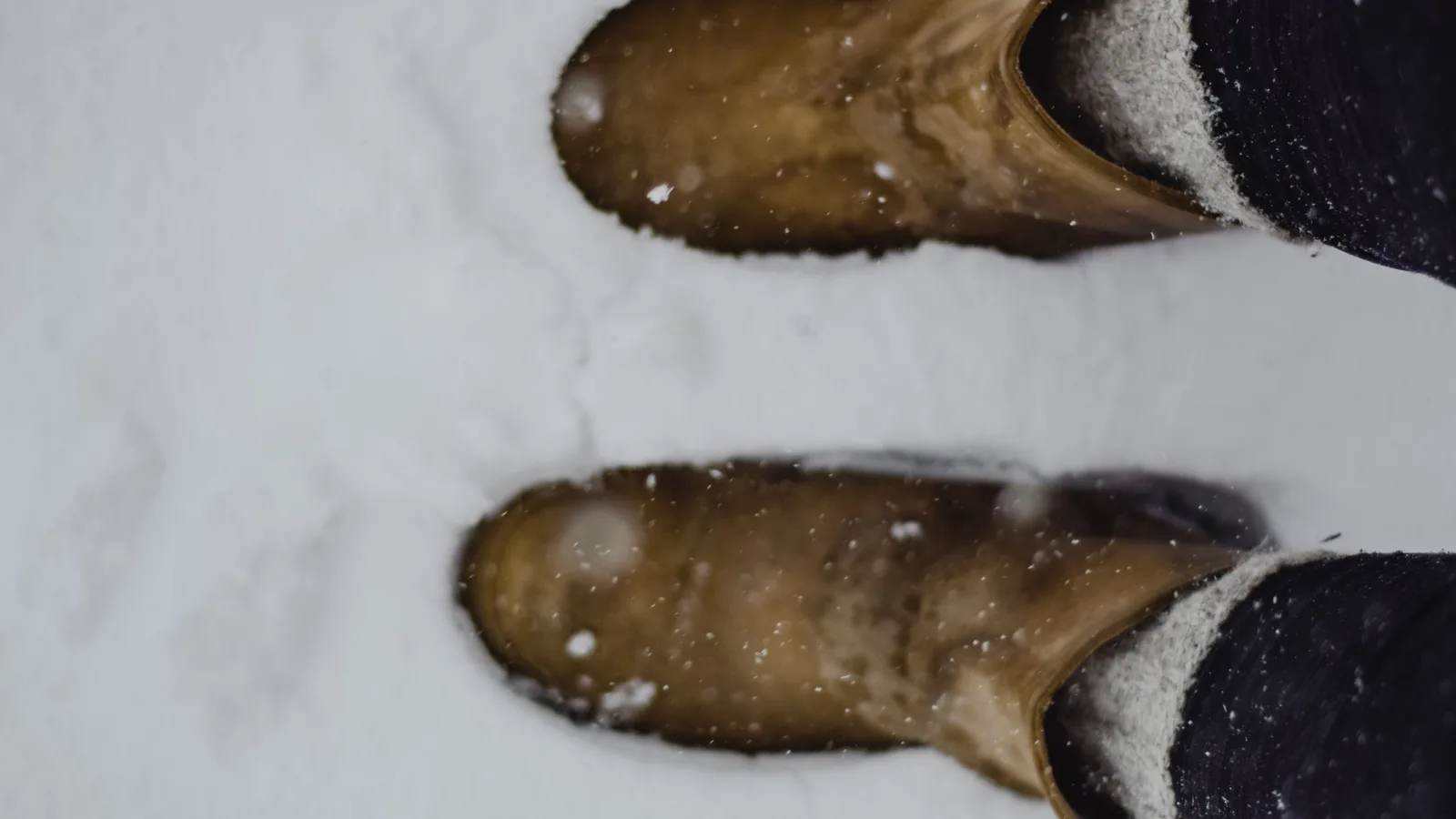 Winter boots standing in fresh snow