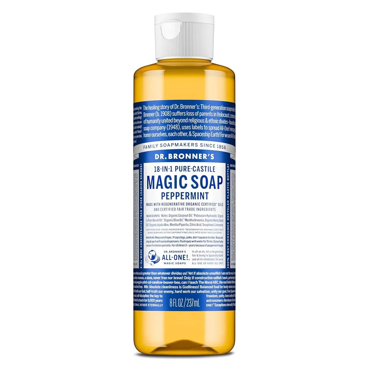 Dr. Bronner's Pure-Castile Liquid Soap — Body, hair, socks and the dish you ate off
