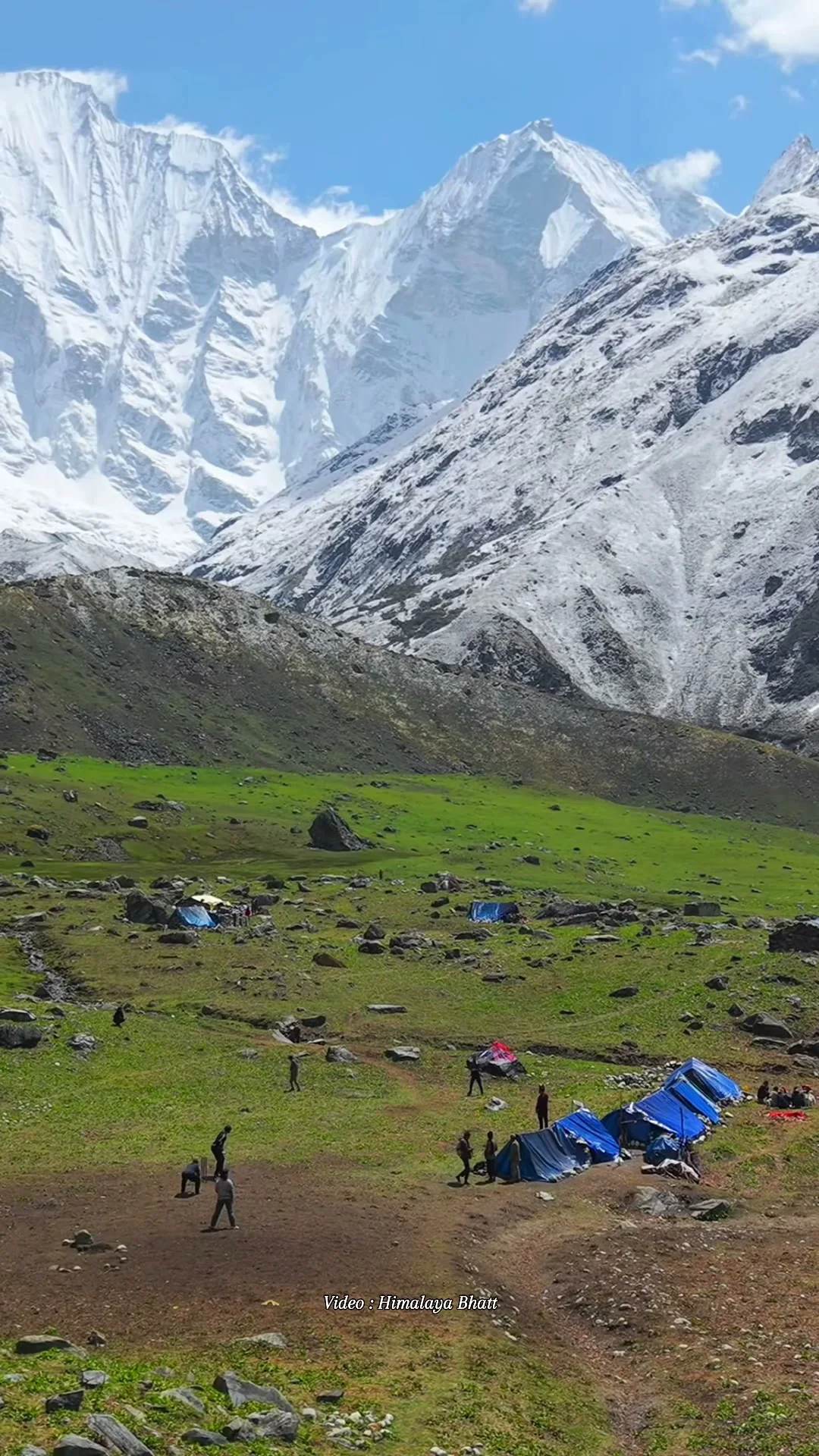 Snow peaks above a high camp, far-west Himalaya