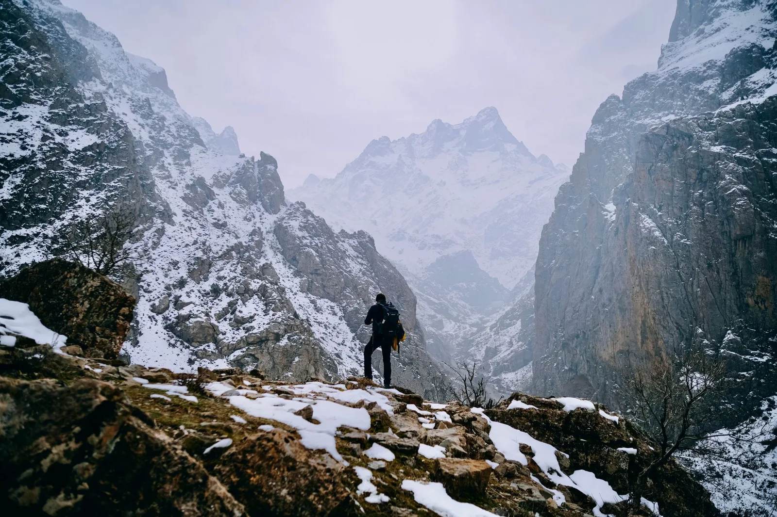 A climber on a snow peak in the Nepal Himalaya