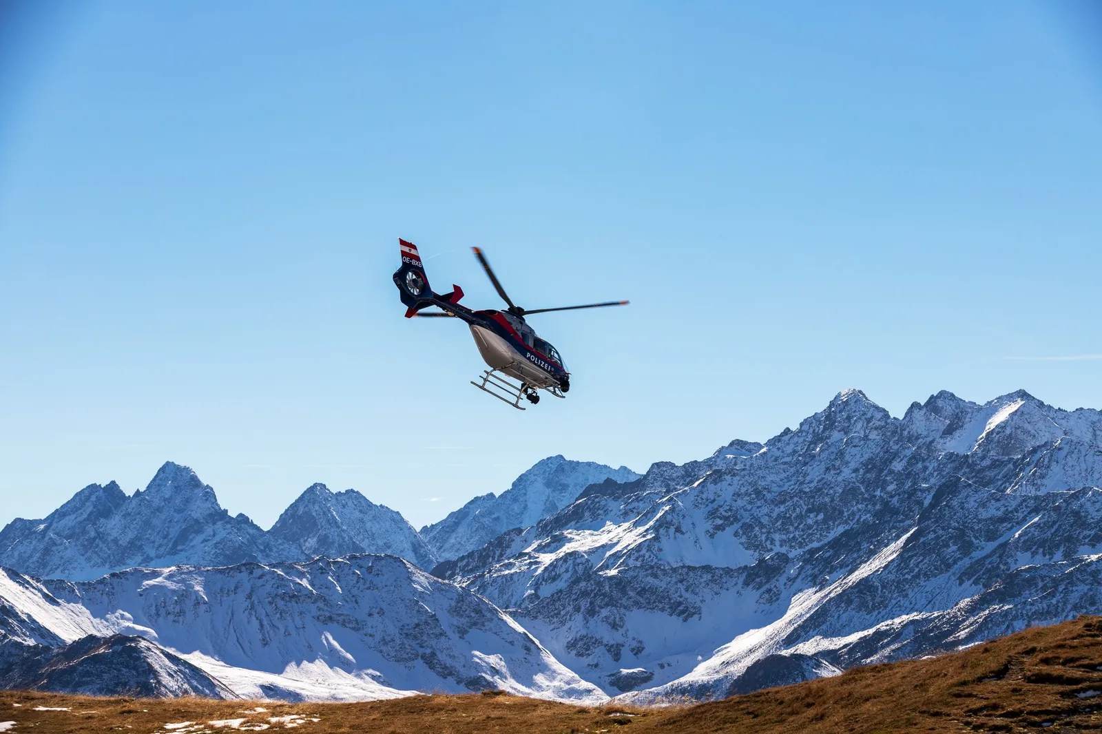 A rescue helicopter in the high Nepal Himalaya