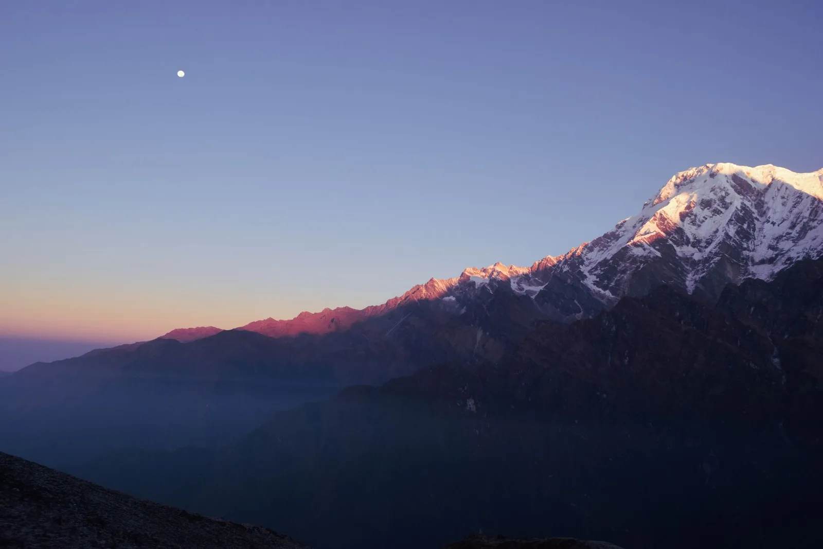Machhapuchhre (Fishtail) from Khumai Danda ridge near Pokhara, Annapurna region, Nepal
