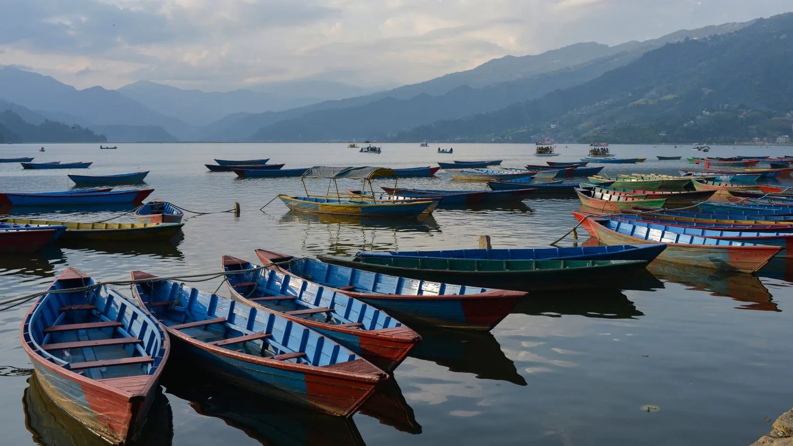 Phewa Lake and the Annapurna range behind Pokhara, Nepal