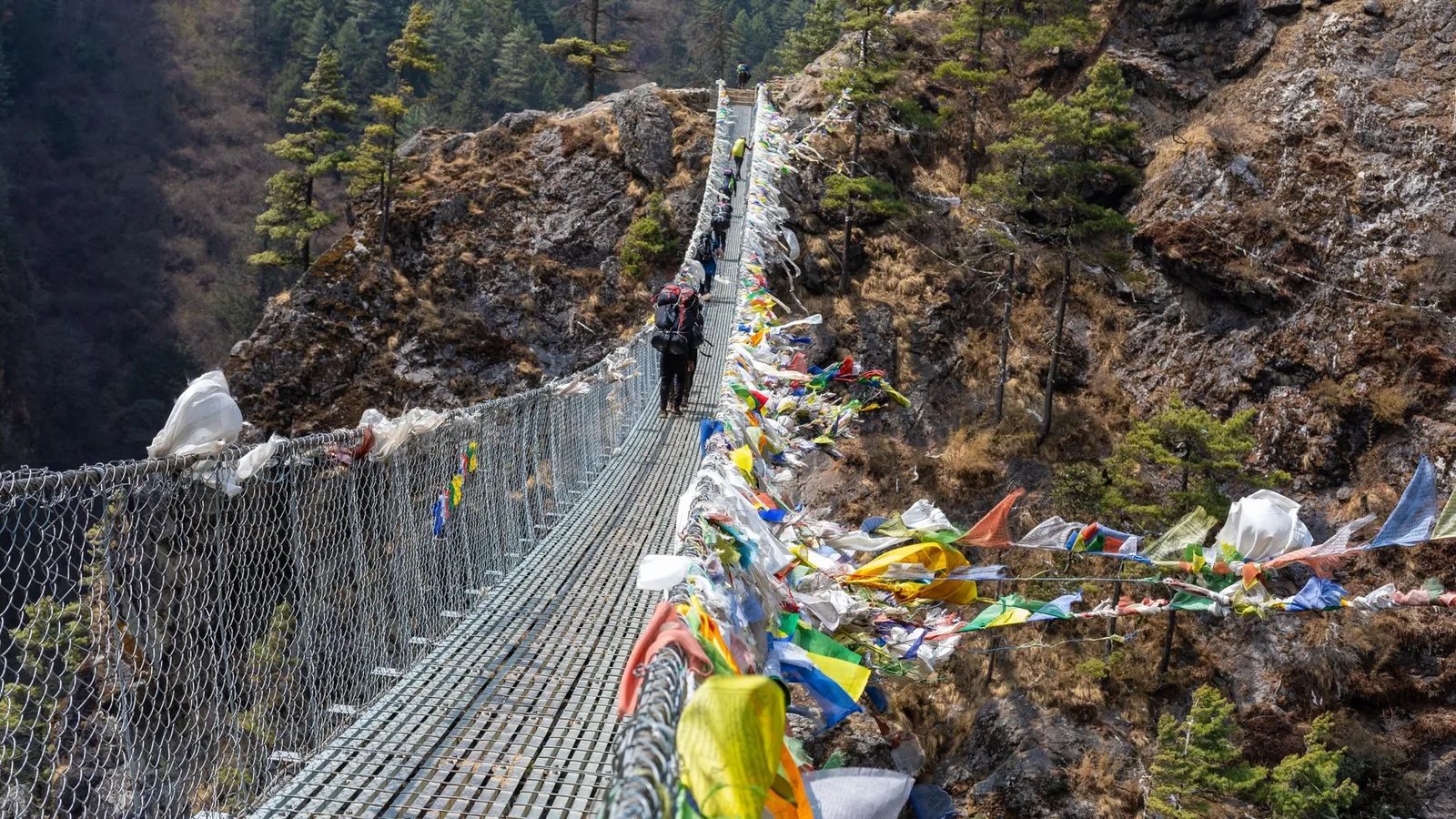 Solo trekker on a Himalayan trail in Nepal