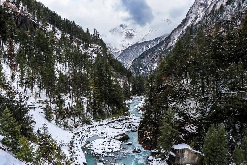 Snowy village of Manang on the Annapurna Circuit