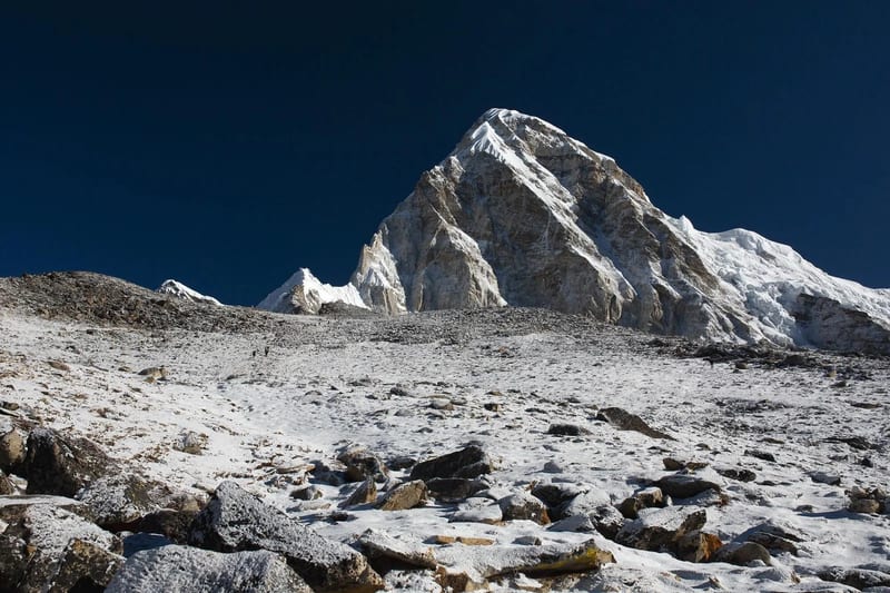 Prayer flags on Kala Patthar with Everest behind