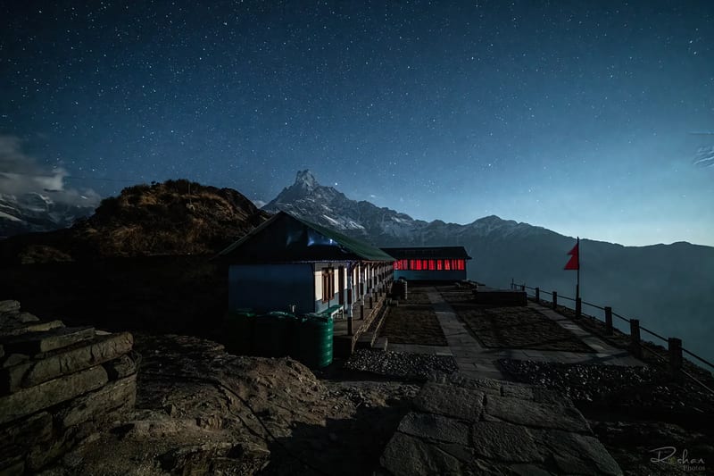 Machapuchare the Fishtail peak from the Annapurna foothills
