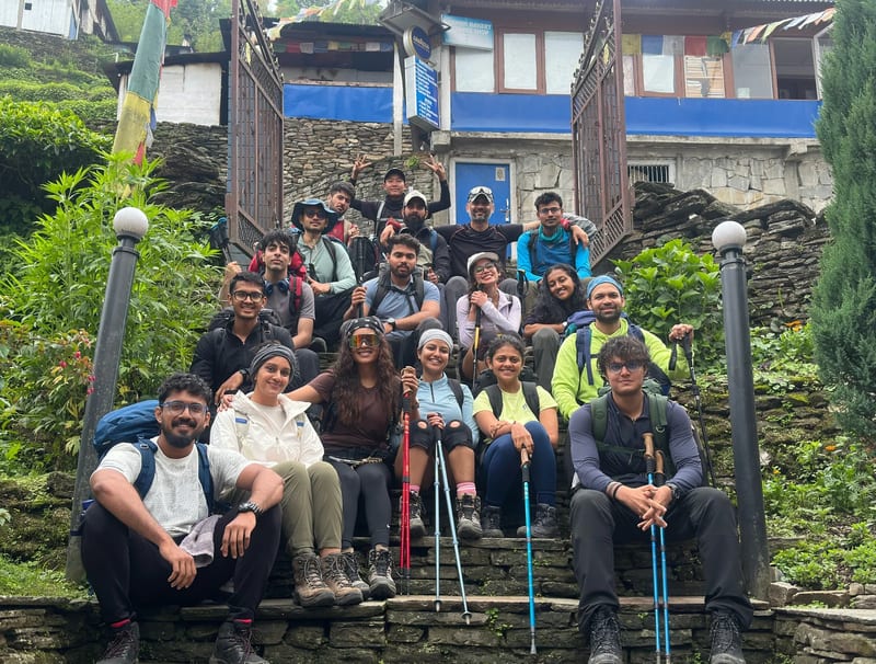 Trekkers at Annapurna Base Camp sanctuary